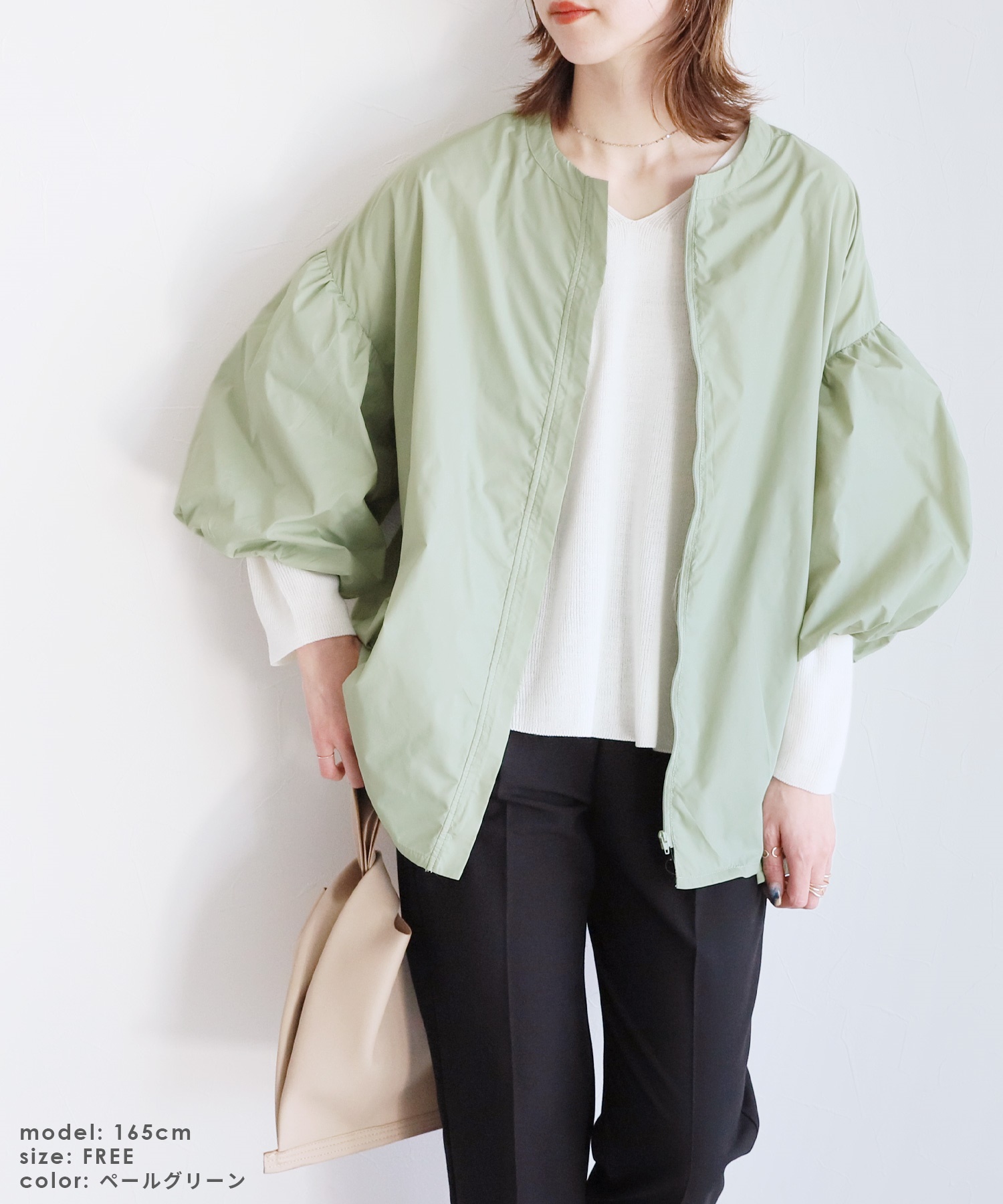 人気新作 ella_selectshop ジャガード ブルゾン黒 バルーンスリーブ