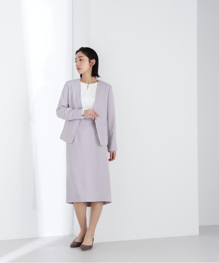 NATURAL BEAUTY BASIC ポリエステルドビーSET UP 洗える]＜ポリエステルドビーSET UP＞ノーカラージャケット