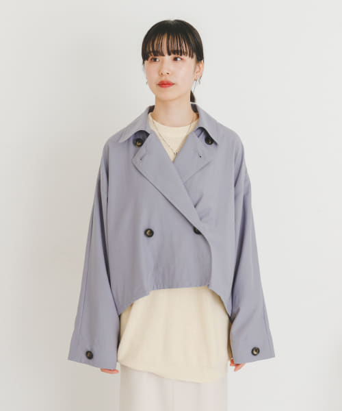 美品！ドゥロワー　ショートトレンチコート 3COLOR 】フェイクレザードッキングショートトレンチコート