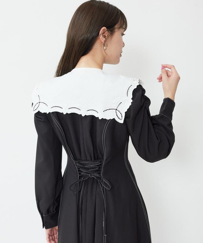 【極美品】エカル ロングワンピース　パウスリーブ　紺色 trim_ofalv_item79323c5271b811e