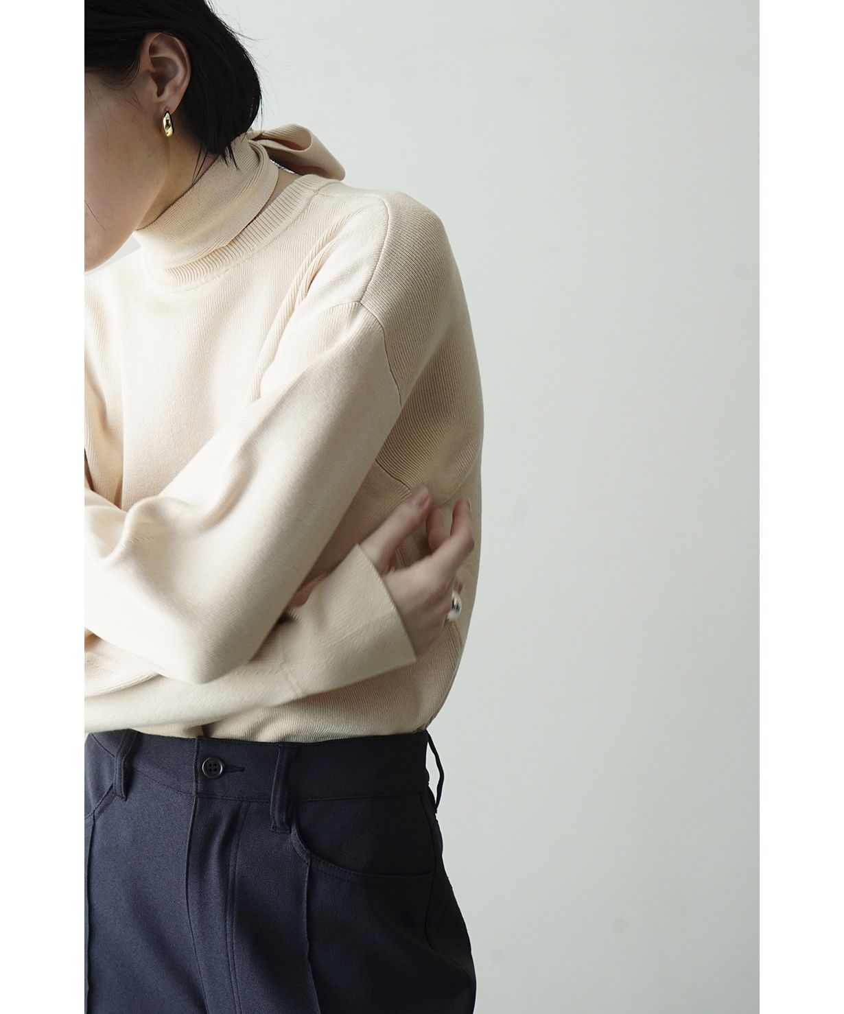 セール】W FACE NECK RIBBON KNIT TOPS（ニット/セーター