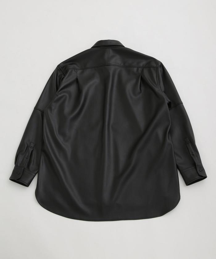 本革ナノユニバースNANOUNIVERSE ブラックレザーシャツジャケット XL セール 60%OFF】LB.03/フェイクレザーリラックスシャツ