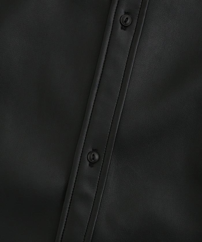 本革ナノユニバースNANOUNIVERSE ブラックレザーシャツジャケット XL フェイク レザー CPO ジャケット