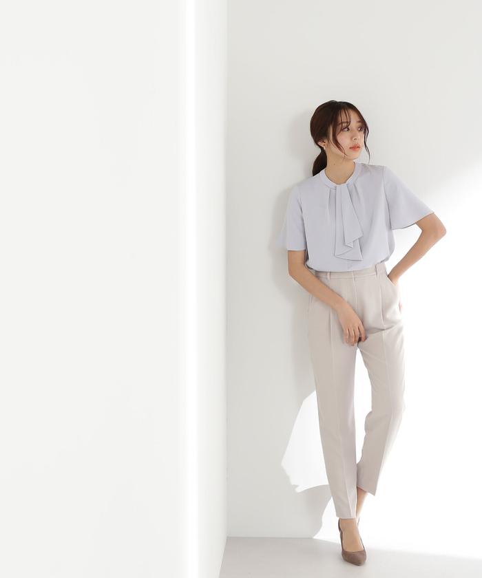NATURAL BEAUTY BASIC ポリエステルドビーSET UP 洗える]＜ポリエステルドビーSET UP＞ノーカラージャケット