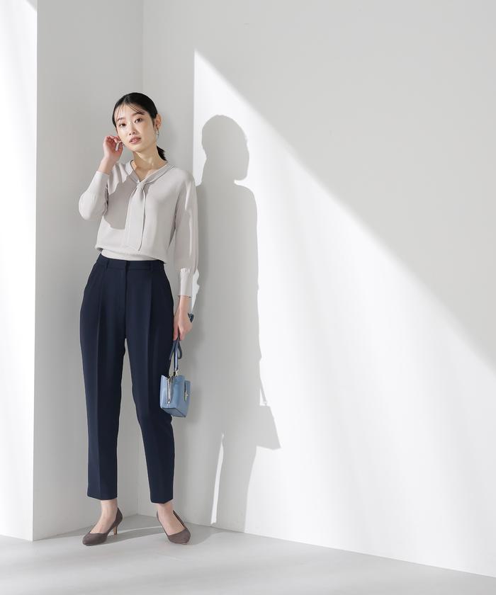 洗える]＜ポリエステルドビーSET UP＞テーパードパンツ