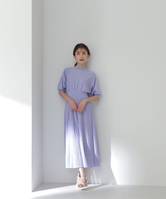 セール 50%OFF】透かしラメプリーツニットワンピース(505139875