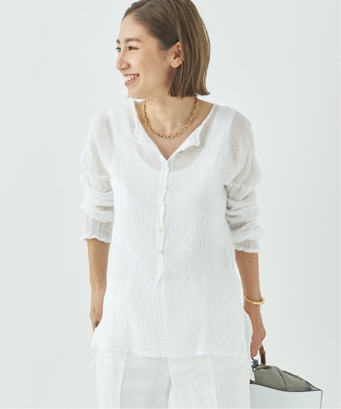 プラージュ 22SS LES ATELIERS FRANCAIS DE CONFECTION 別注 HENLY NECK L/SL シャツ ブラウス ヘンリーネック 長袖 シアー TU 追加》【LES ATELIERS FRANCAIS DE CONFECTION】別注 HENLY NECK