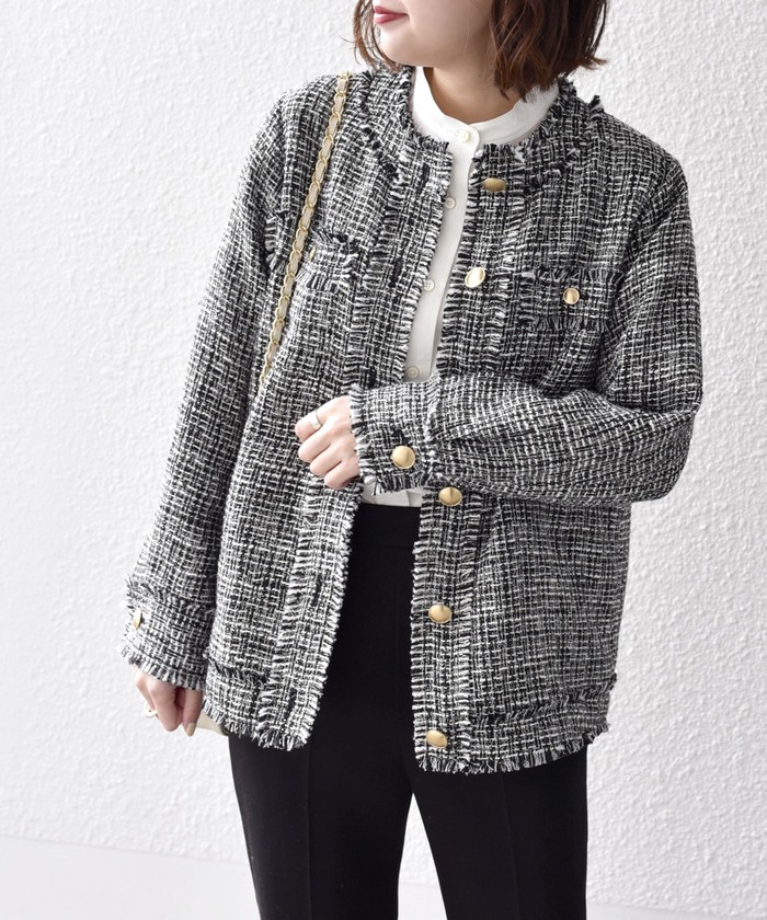 23SS♪完売品♪ツイードゴールドボタンシャツジャケット ブラック黒S
