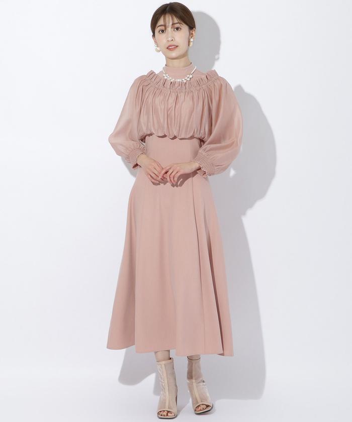 And Couture シアーギャザーブラウス×レイヤードワンピース セール】シアーギャザーブラウス×レイヤードワンピース