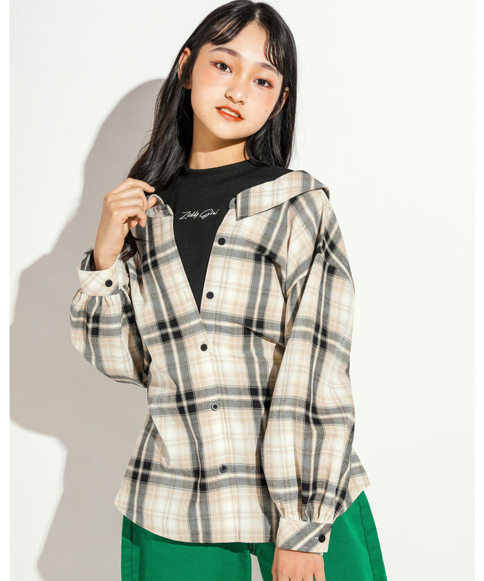 セール】インナー ドッキング チェック シャツ (130~160cm セール】インナー ドッキング チェック シャツ (130~160cm