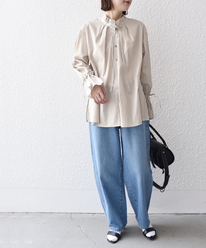【SALE／60%OFF】 セール】* キャンディ ストライプ 〈手洗い可能〉ブロード トップス