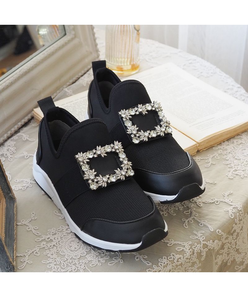 宝石リボンシューズ　白 Glitter Gem Ribbon Shoes by Angelic Pretty