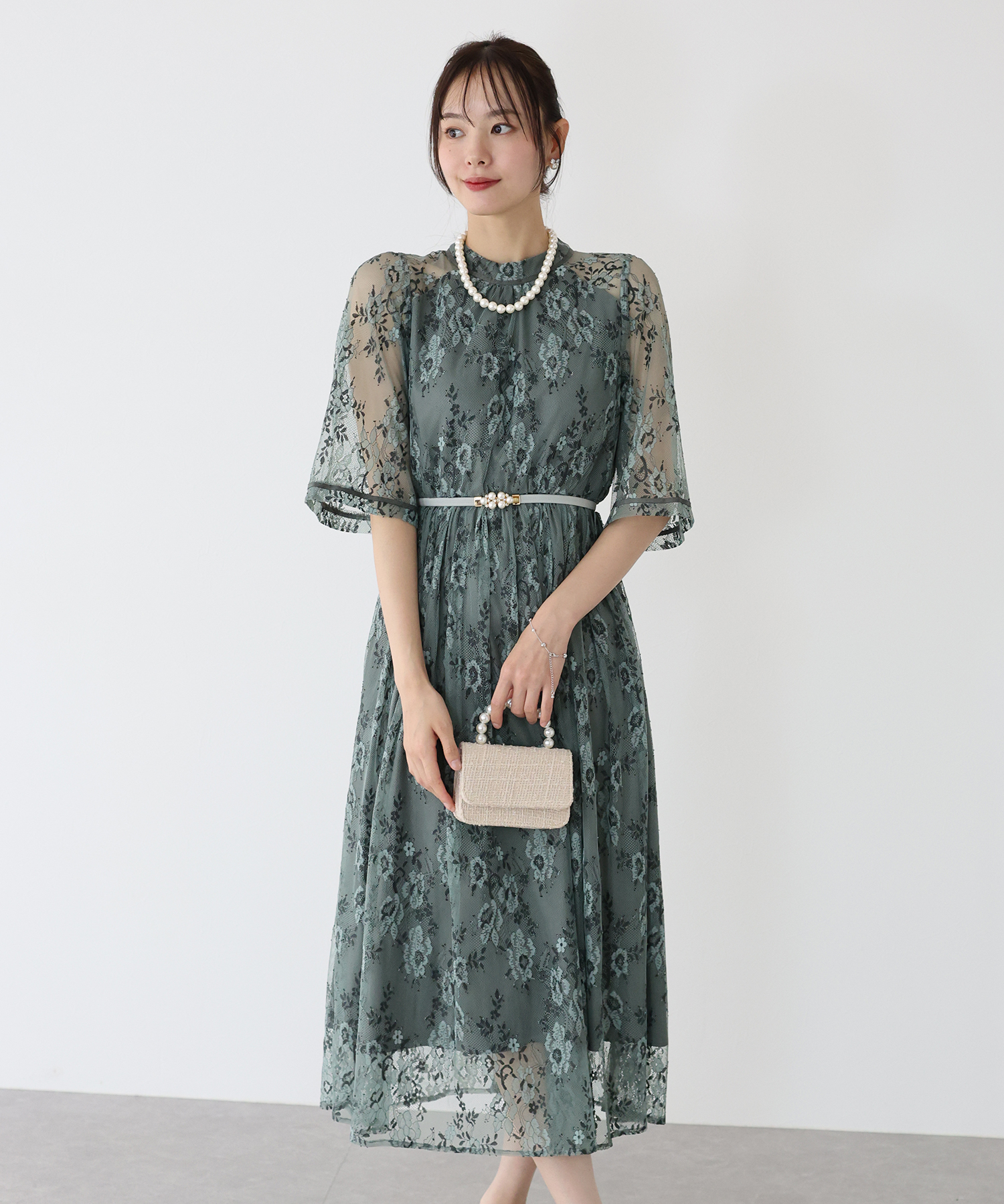 BLUEEAST ドレス バックリボンレースパーティードレス