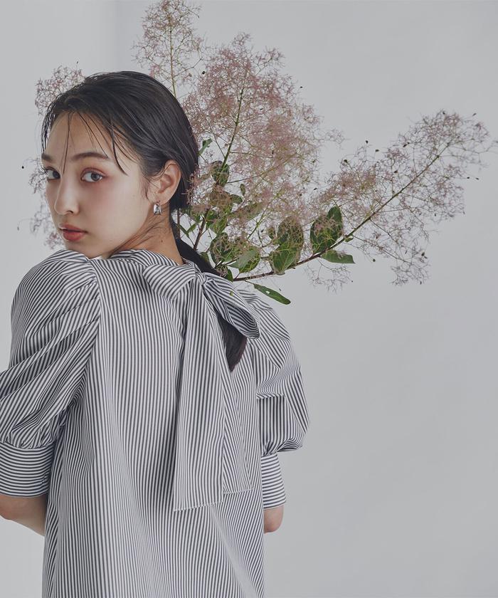 セール 10%OFF】｜美人百花4月号掲載｜バックリボンストライプ