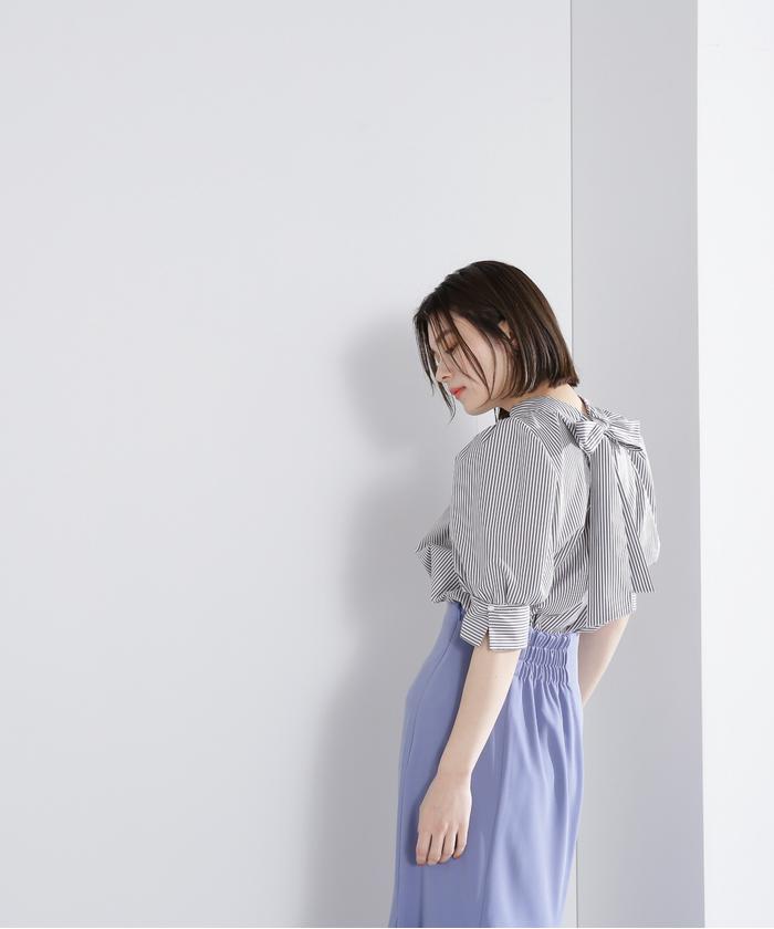 セール 10%OFF】｜美人百花4月号掲載｜バックリボンストライプ