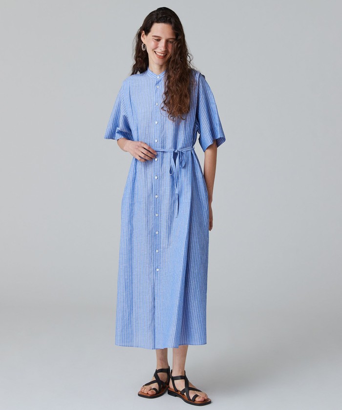 【MACPHEE 】コットンリネンソリッド スタンドカラーシャツワンピース クーポン】【セール 40%OFF】コットンリネンソリッド スタンド