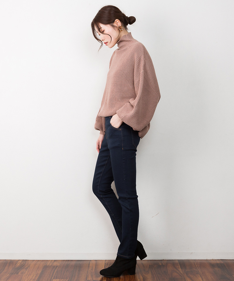 クーポン】【セール 5%OFF】微起毛デニムウエストゴムスキニー