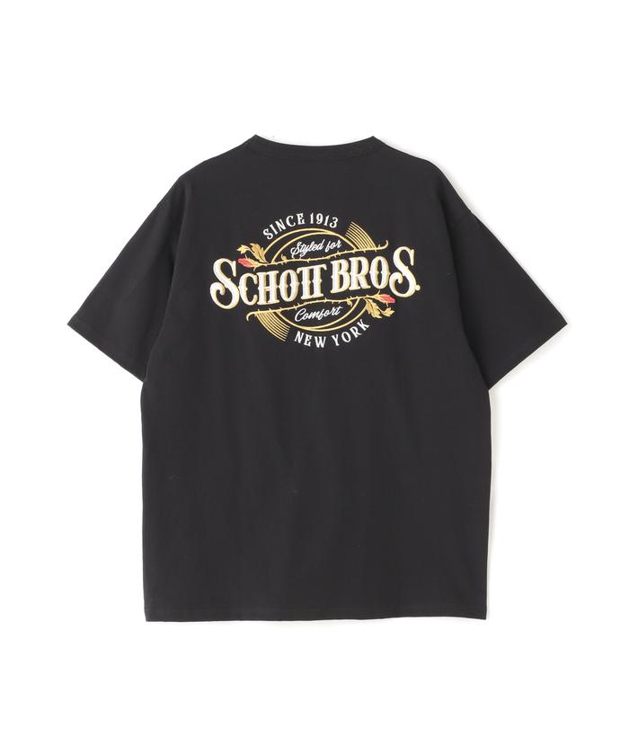 schott 刺繍 ポロシャツ Schott NYC スカル刺繍 ポケットTシャツ ブラック Lサイズ