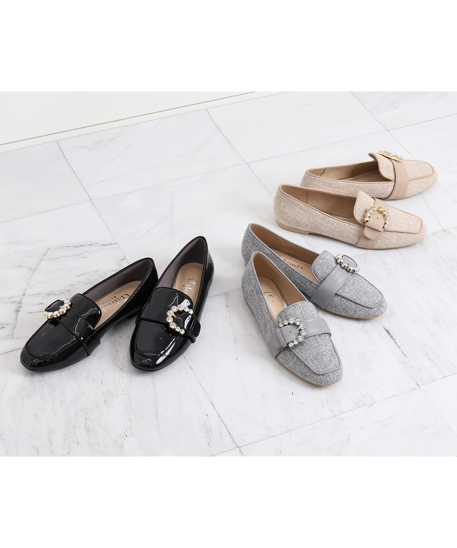 美品 DIANA ビジュー バックル ローファー セール】ビジューバックルローファー(505174183) | アルテミス