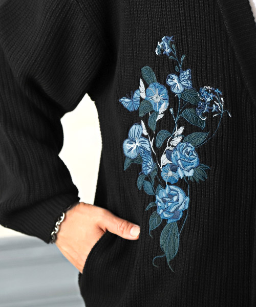 ラグスタイル LUXSTYLE 花刺繍畦編みカーディガン/カーディガン