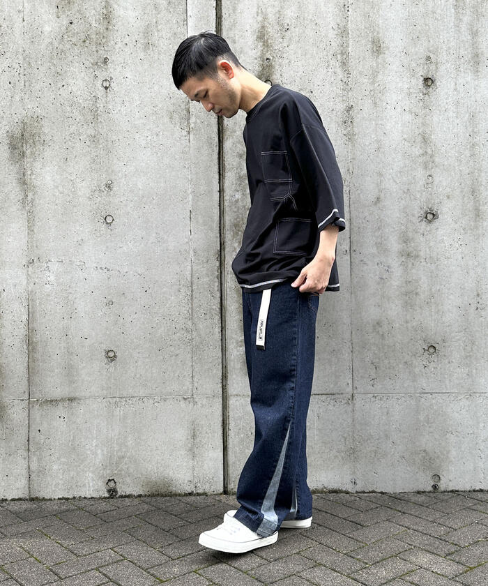 セール】デニム 裾切り替え ストレートパンツ(505115893