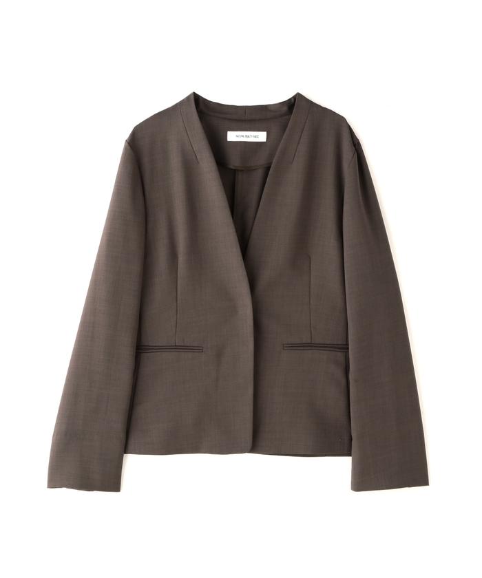 【美品】 ナチュラルビューティーベーシック ノーカラーセットアップ L セットアップノーカラージャケット（ノーカラージャケット