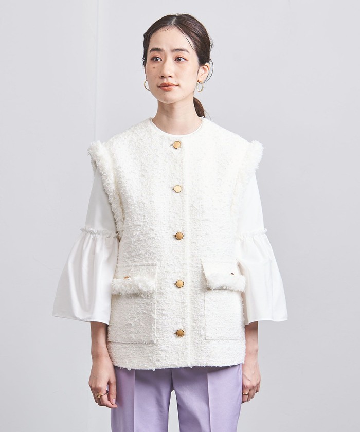 セール 30%OFF】ファンシーツイード ノーカラー ベスト(505175875