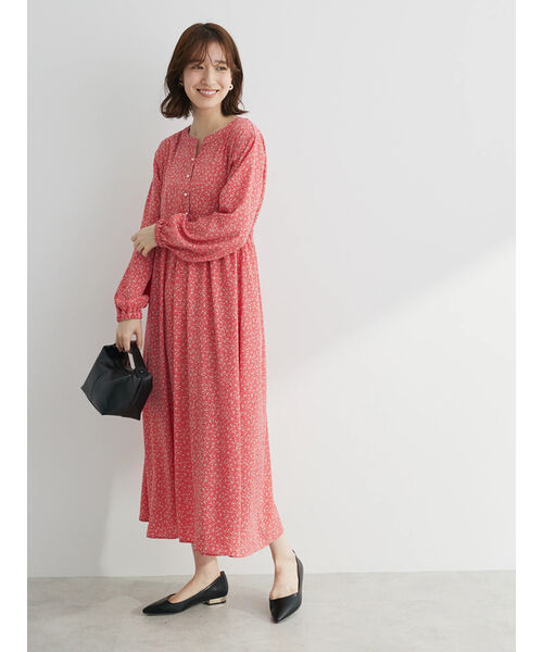 【ファッション通販】 パークス セール】グリーン Green パールボタン付き花柄 Parks ワンピース