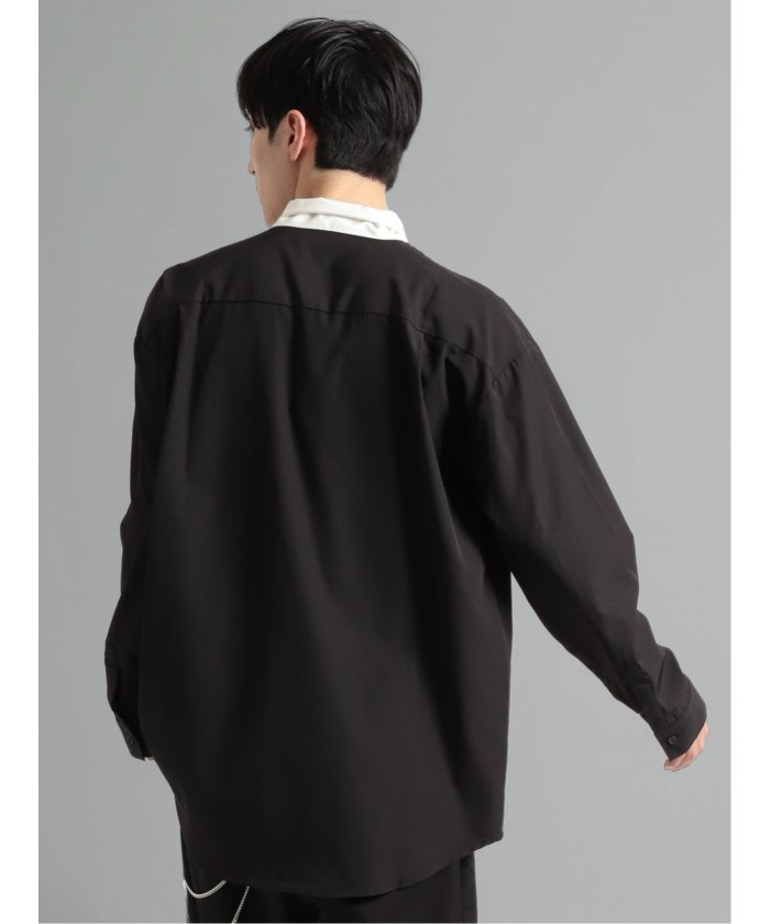 メンズ 長袖シャツ 羽織り ゆったり 大きめ ルーズ P00562 ボウタイ付き 長袖ルーズシャツ メンズ シャツ カジュアル