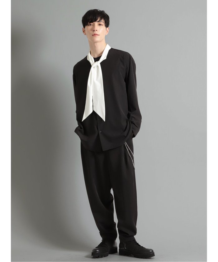 ボウタイ付き 長袖ルーズシャツ メンズ シャツ カジュアル