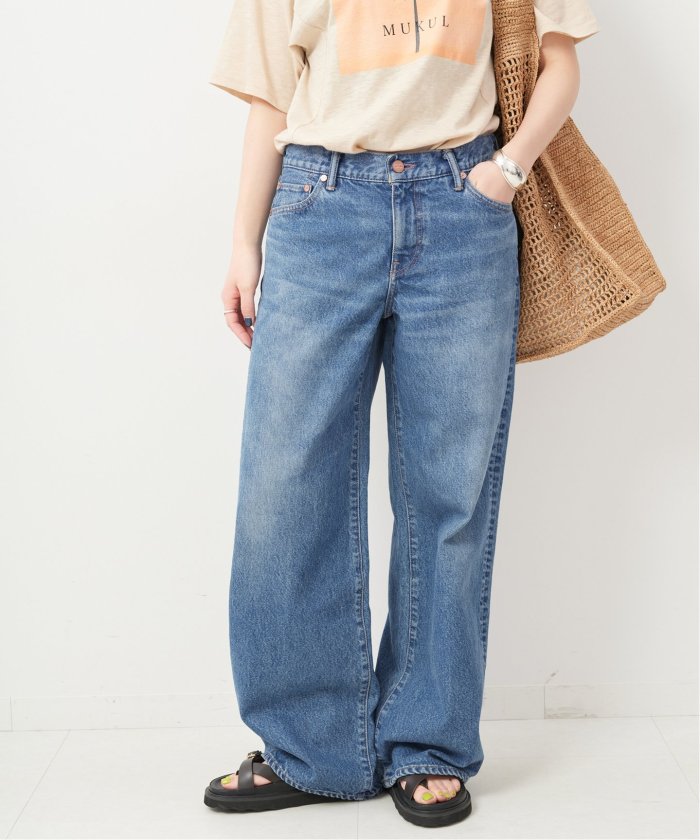 美品【AUTHEN/オーセン】 ローライズワイドレッグダメージデニム　25 タグ セール】【AUTHEN/オーセン】 ローライズワイドレッグダメージ