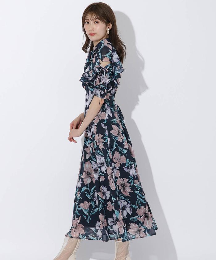 Taylor愛用ブランド♪Acacia Dressフローラルシフォンワンピース セール 50%OFF】シフォンフラワー2WAYフリル袖ワンピース