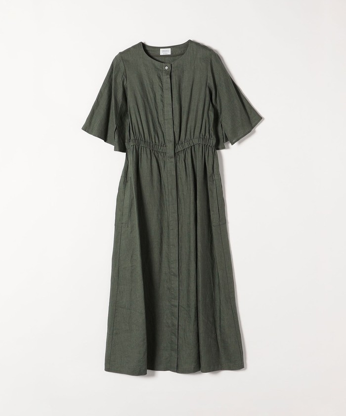 【美品】シップス　SHIPS オーガニックリネン　麻　フレアスリーブワンピース 美品】シップス SHIPS オーガニックリネン 麻 フレアスリーブ
