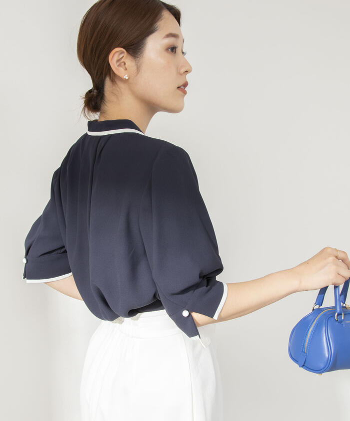 NOLLEY'S ストレッチジョーゼット半袖配色ブラウス　36サイズ セール 40%OFF】◇【WEB限定カラー/サイズあり】ストレッチ