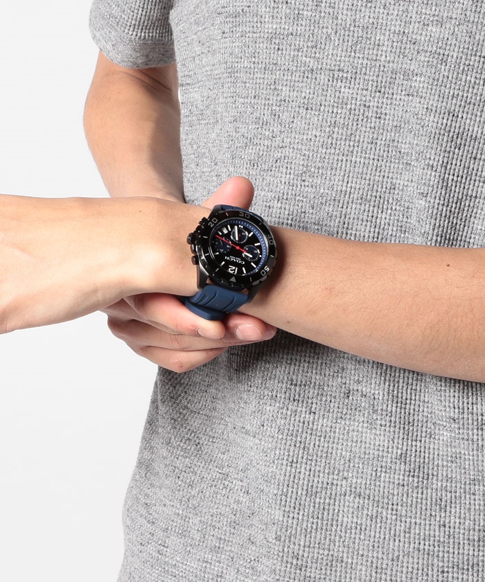 NEW COACH MEN'S Kent Chronograph Black and Navy Rubber Strap