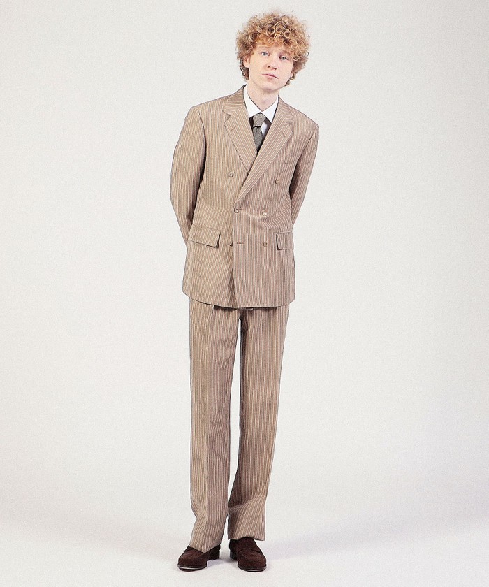 最安 読み方 セール】リネンウール ダブルブレステッド6Bスーツ Dormeuil ジャケット・アウター