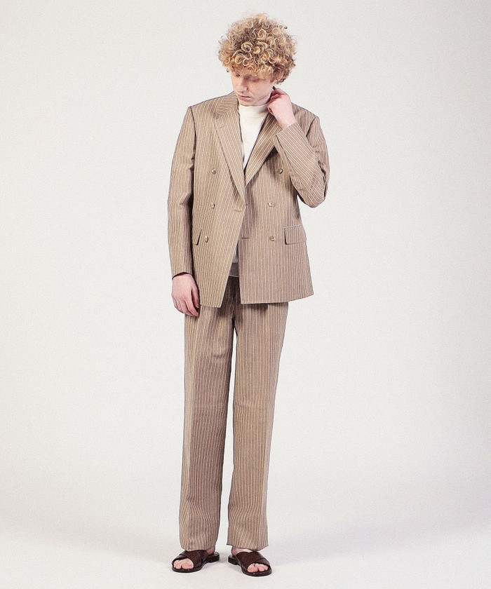 セール】リネンウール ダブルブレステッド6Bスーツ Dormeuil