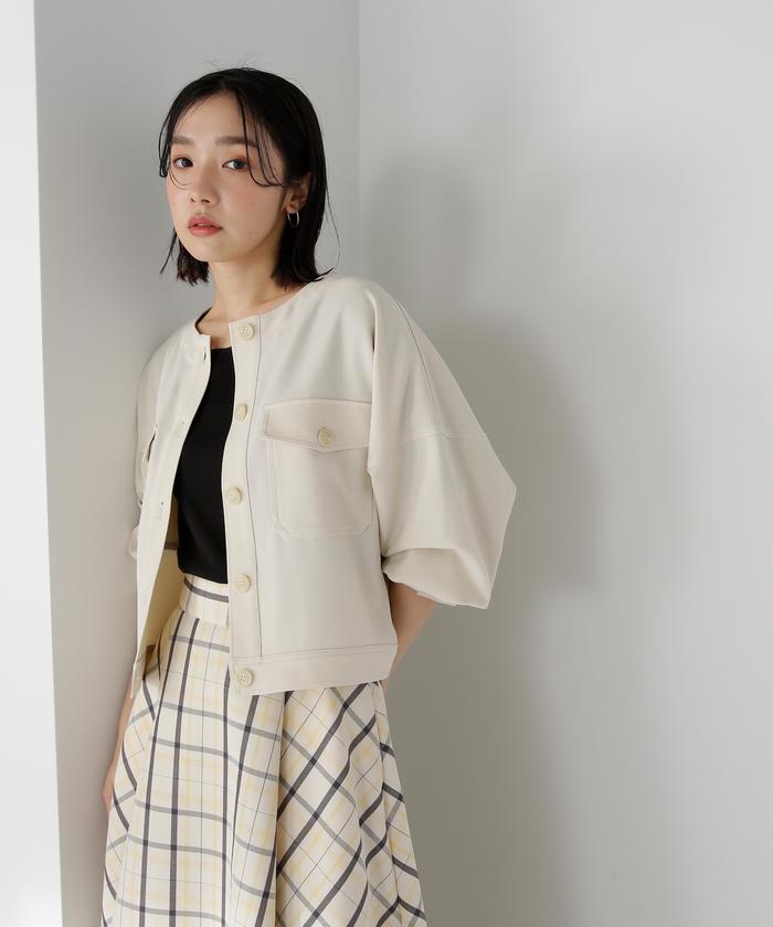 セール】｜Oggi5月号掲載｜ノーカラークロップドジャケット