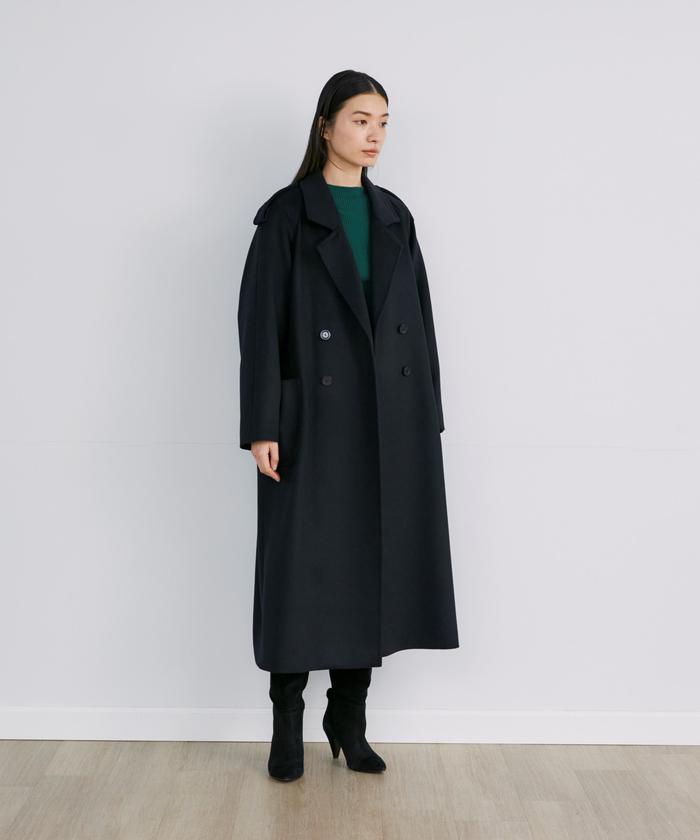 INED イネド ノーカラーコート カシミヤ100 黒 アウター