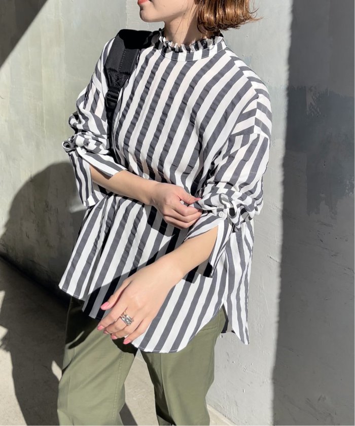 美品【SPICK AND SPAN】F 麻100％ ストライプ五分袖カットソー 美品【SPICK AND SPAN】F 麻100％ ストライプ五分袖カットソー