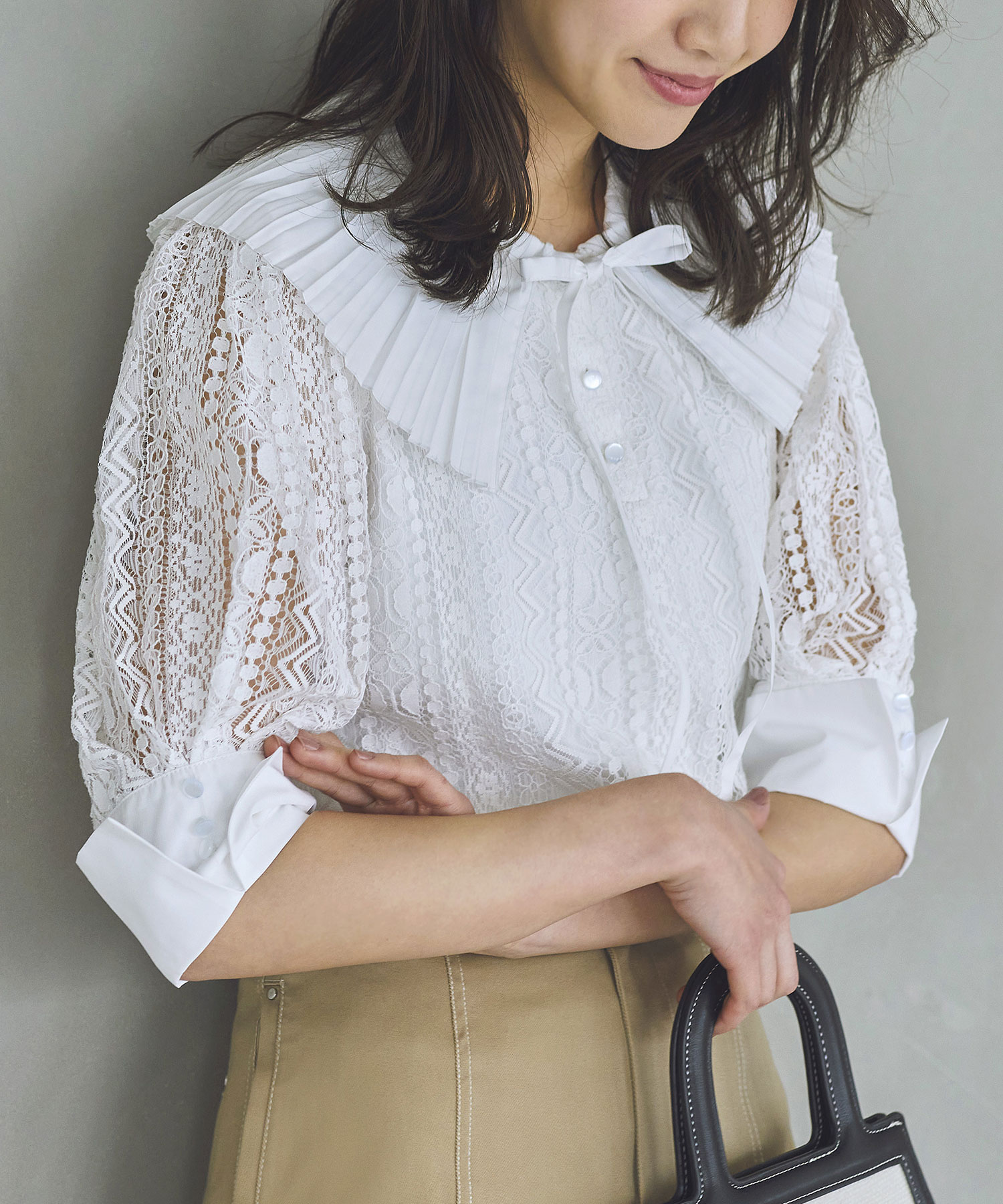 ルイルエブティック RUIRUE BOUTIQUE スウィングレースフレンチスリーブTシャツ （杢グレー） ルイルエブティック RUIRUE BOUTIQUE スウィングレースフレンチ