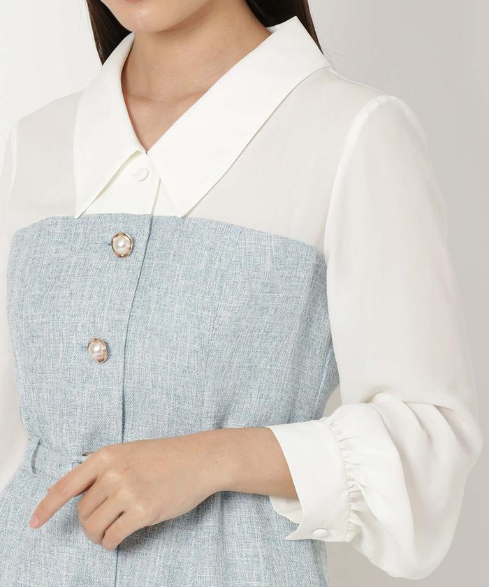 セール 50%OFF】ツイードシャツドッキングミニワンピース