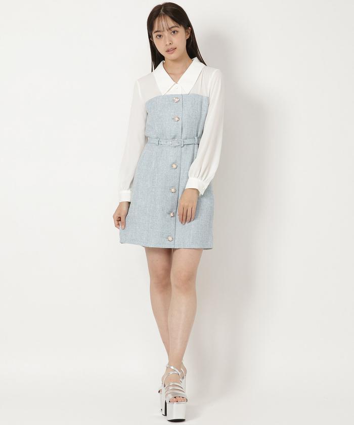 セール 50%OFF】ツイードシャツドッキングミニワンピース