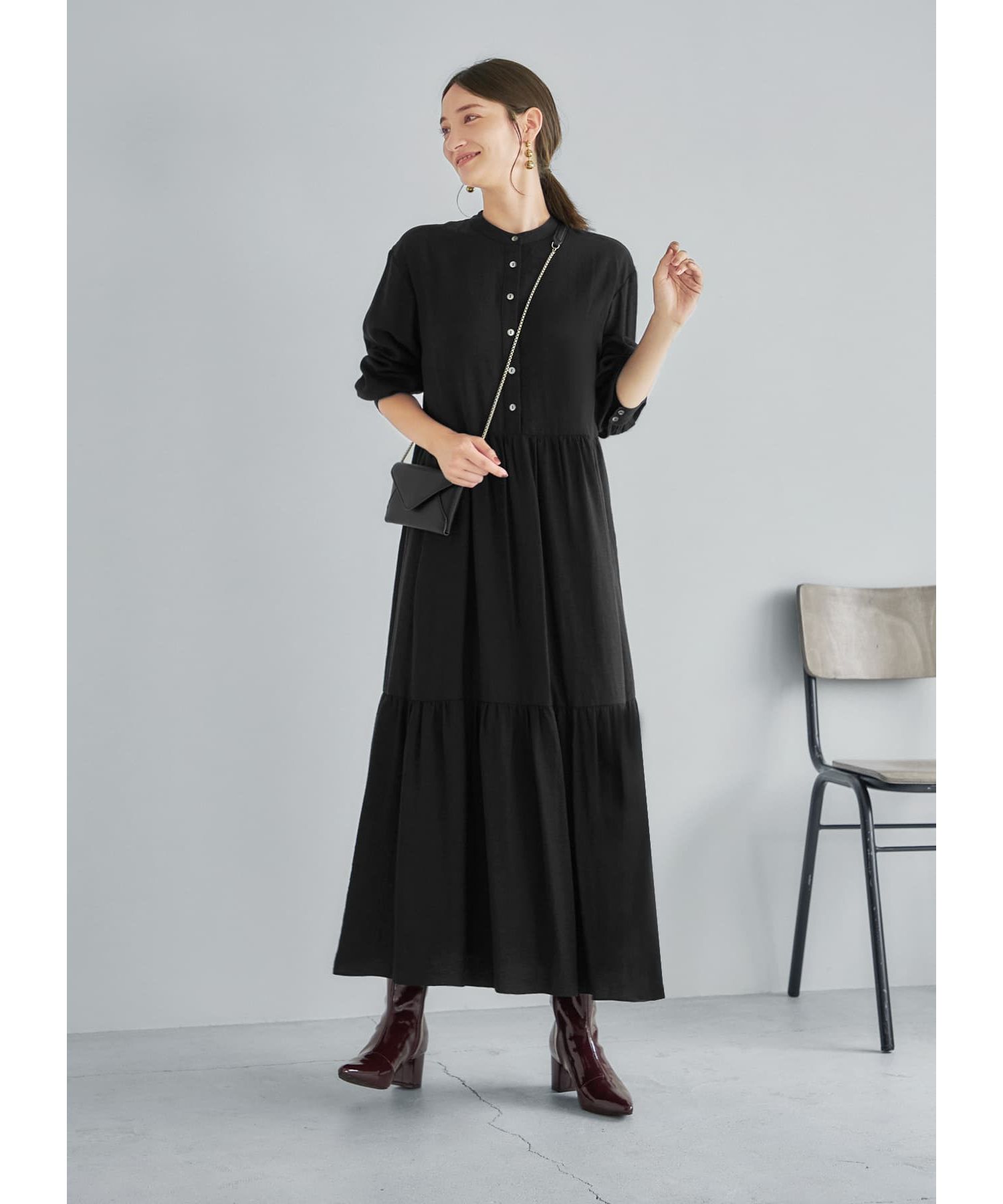 habi シルクライクティアードワンピース 美品】週末限定セール♡habi シルクライクティアードワンピース