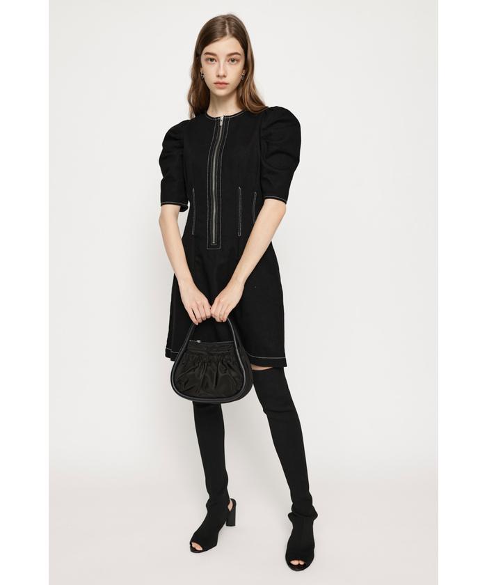 SLY（スライ）の「F/LEATHER PUFF SLEEVE OP フォーレザー