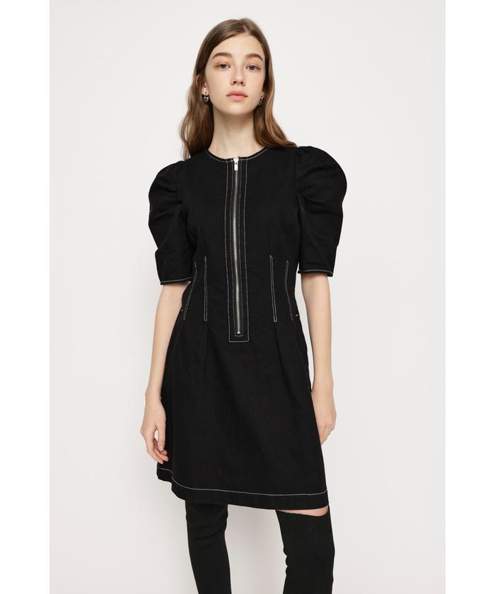 セール 50%OFF】フロントジップワンピース パフスリーブ