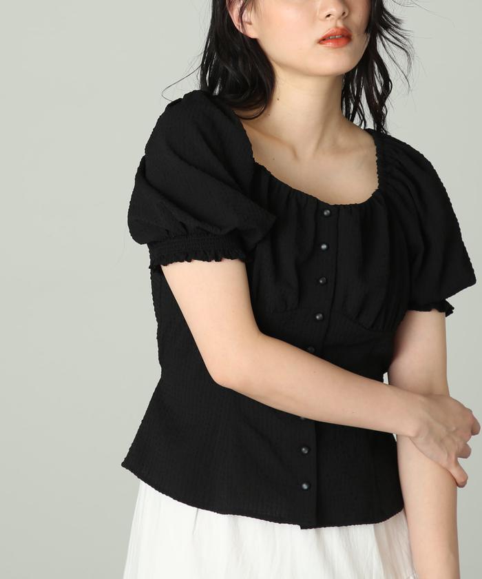 ペンタゴンネックパフスリーブ ブラウス セール 20%OFF】ペンタゴンネックパフスリーブブラウス