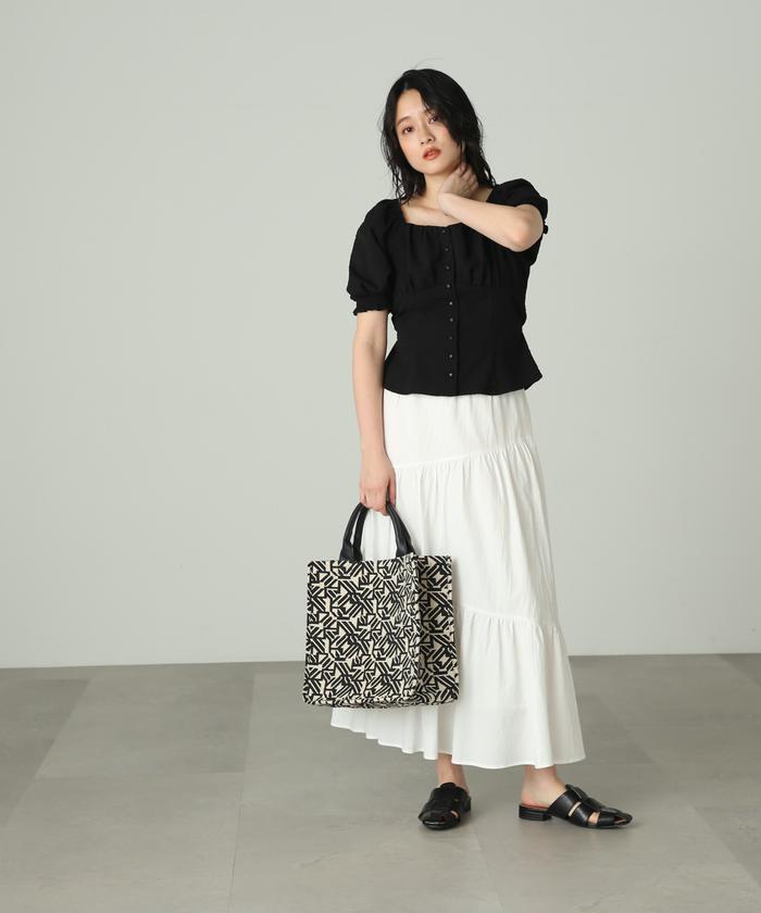 ペンタゴンネックパフスリーブ ブラウス セール 20%OFF】ペンタゴンネックパフスリーブブラウス