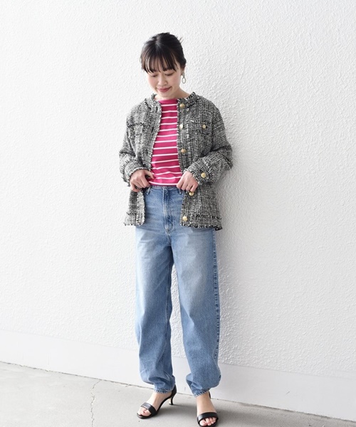 セール 40%OFF】*〈手洗い可能〉ツイードゴールドボタンシャツ