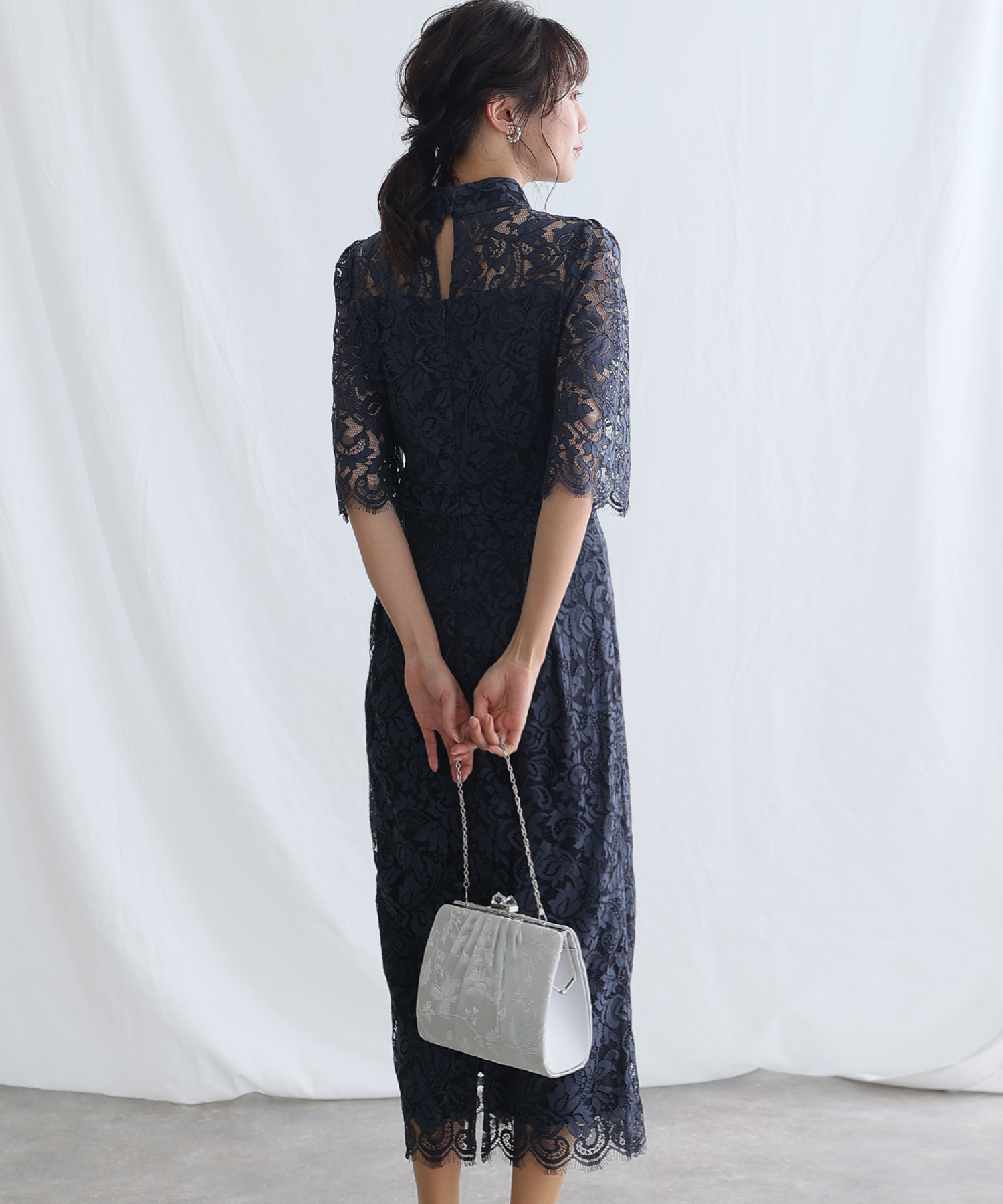 PourVous ロングドレス 黒 プールヴー PourVous ロング&七分袖フォーマルIラインセレモニー